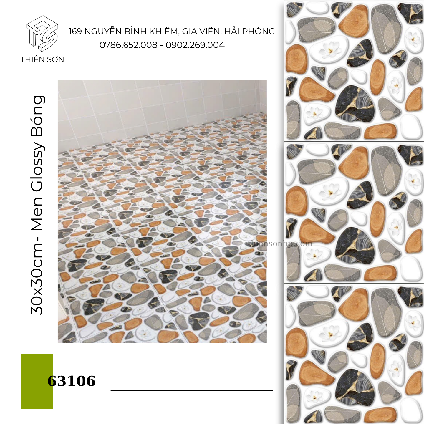 Gạch nhà tắm hoạ tiết Sỏi 63106