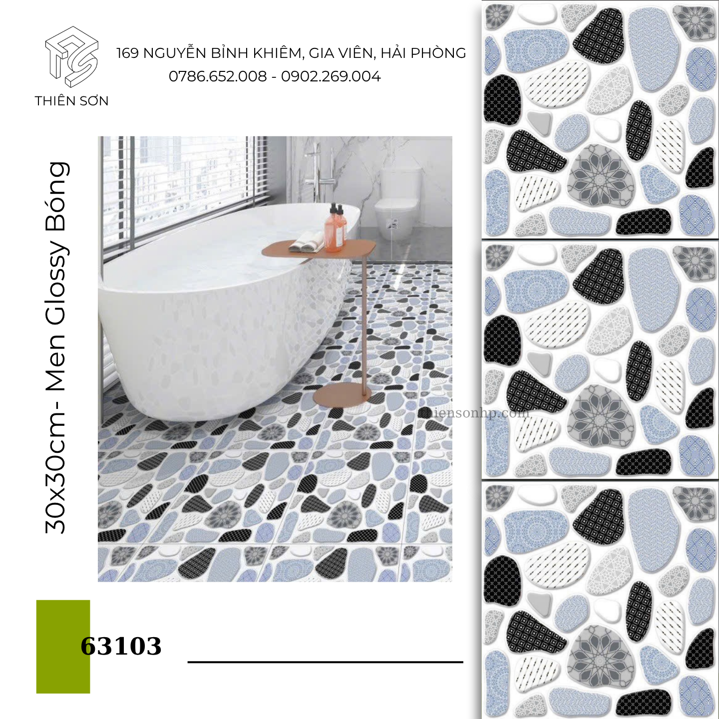 Gạch nhà tắm hoạ tiết Sỏi 63103