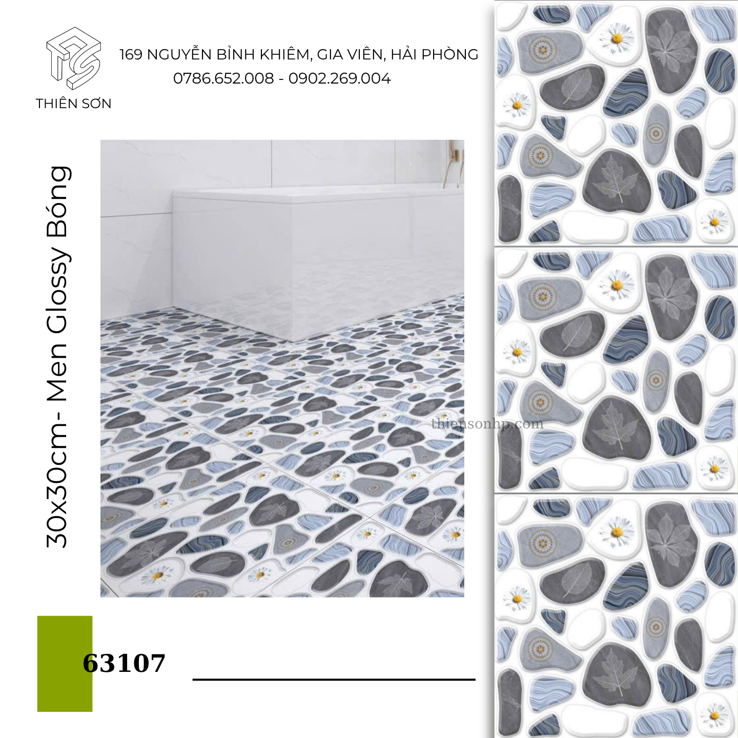 Gạch nhà tắm hoạ tiết Sỏi 63107